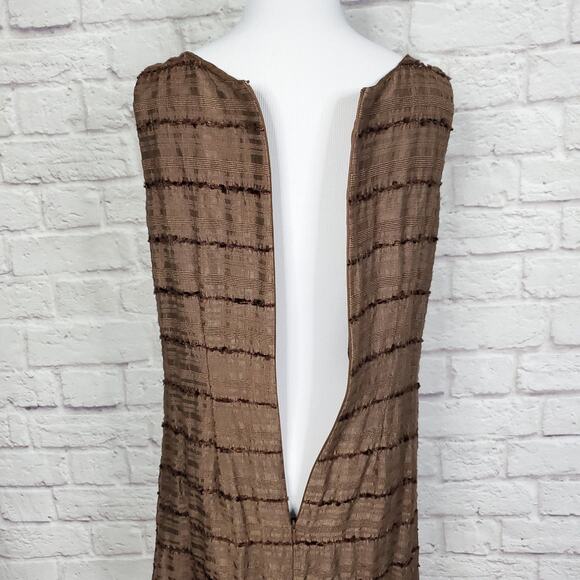 Eliza J Brown Silk Blended Dress Beaded Scoop Neck Back Zipper Size 8 - Picture 11 of 12